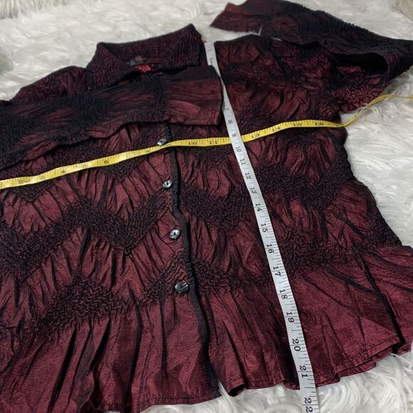 🟢3 for $20 PLEATS Collections button front top long sleeve peplum style sz S - Picture 10 of 12